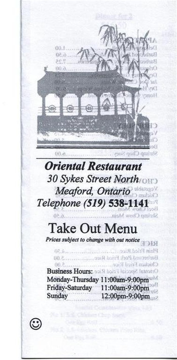 Meaford Oriental Menu 1