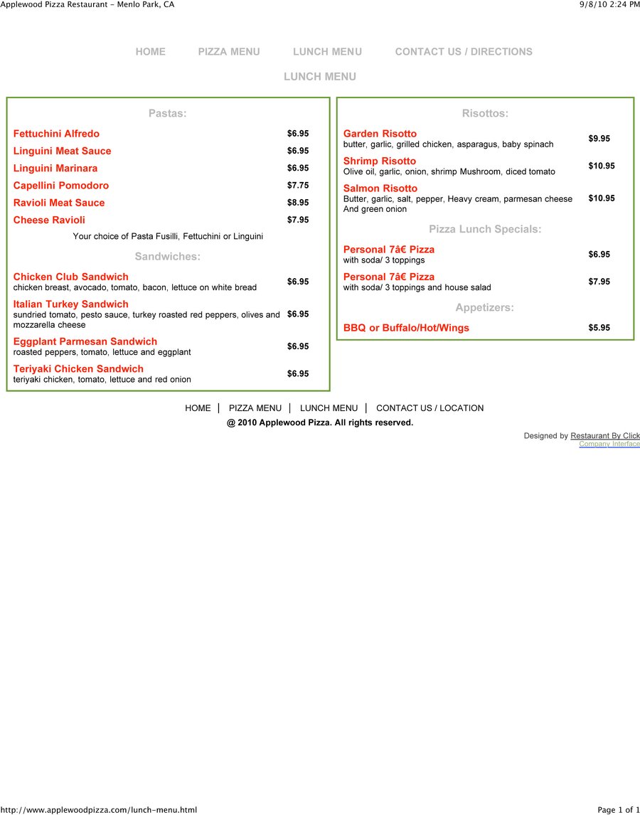 Lunch Menu