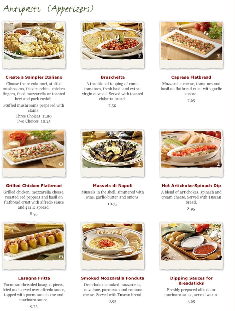 Online Menu For Olive Garden In Palo Alto California United States