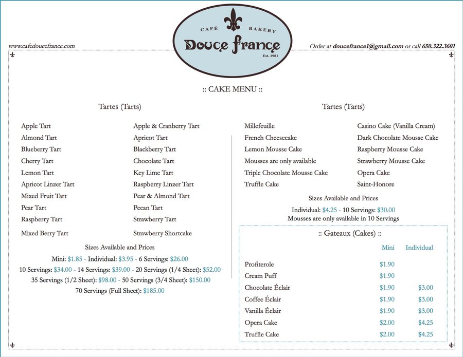 Cake Menu