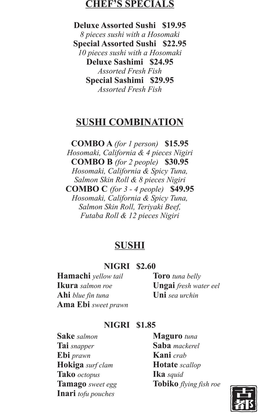 Koto Sushi Chef's Specials, Sushi and Nigri