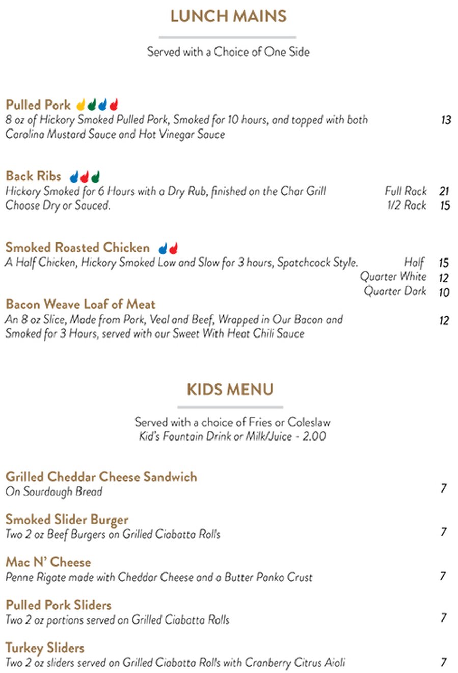 Lunch Menu - Lunch Mains & Kids Menu