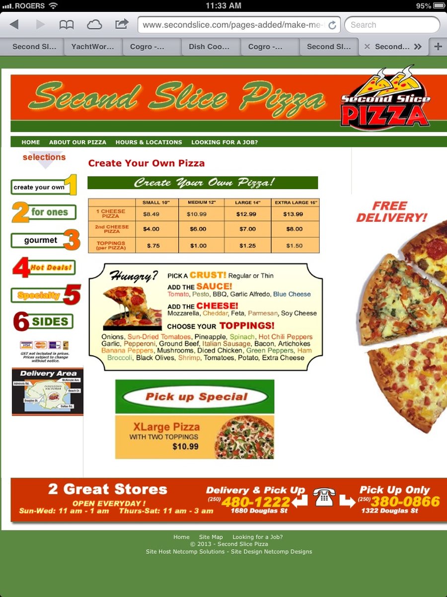 Second Slice Pizza  Menu #1