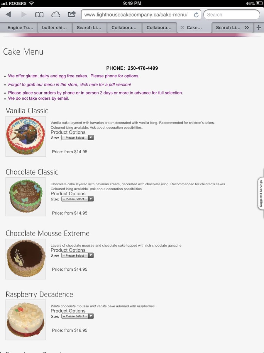 Cake menu sample