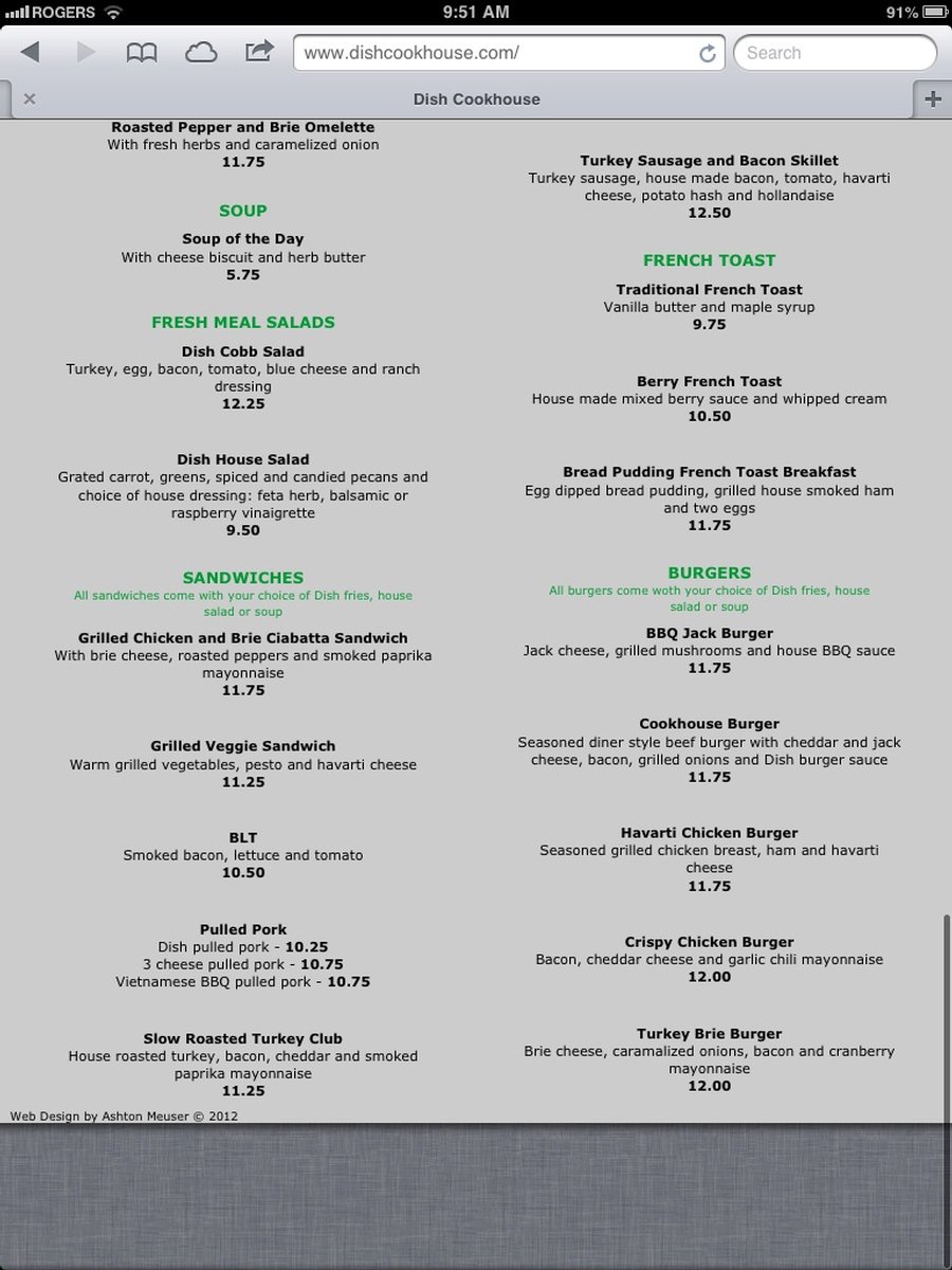 Dish Cookhouse Menu page 2