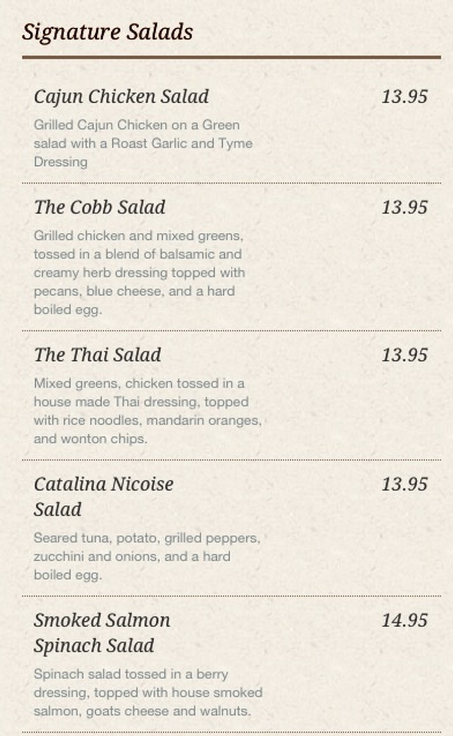 Main menu- signature salads