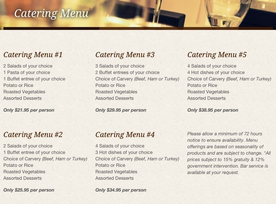 Catering menu