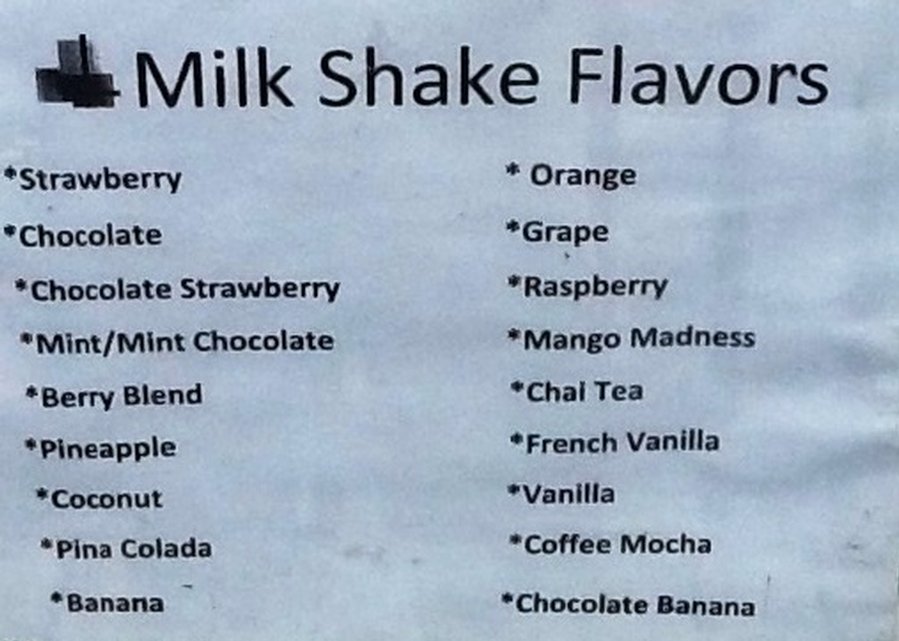 Milk shake flavours