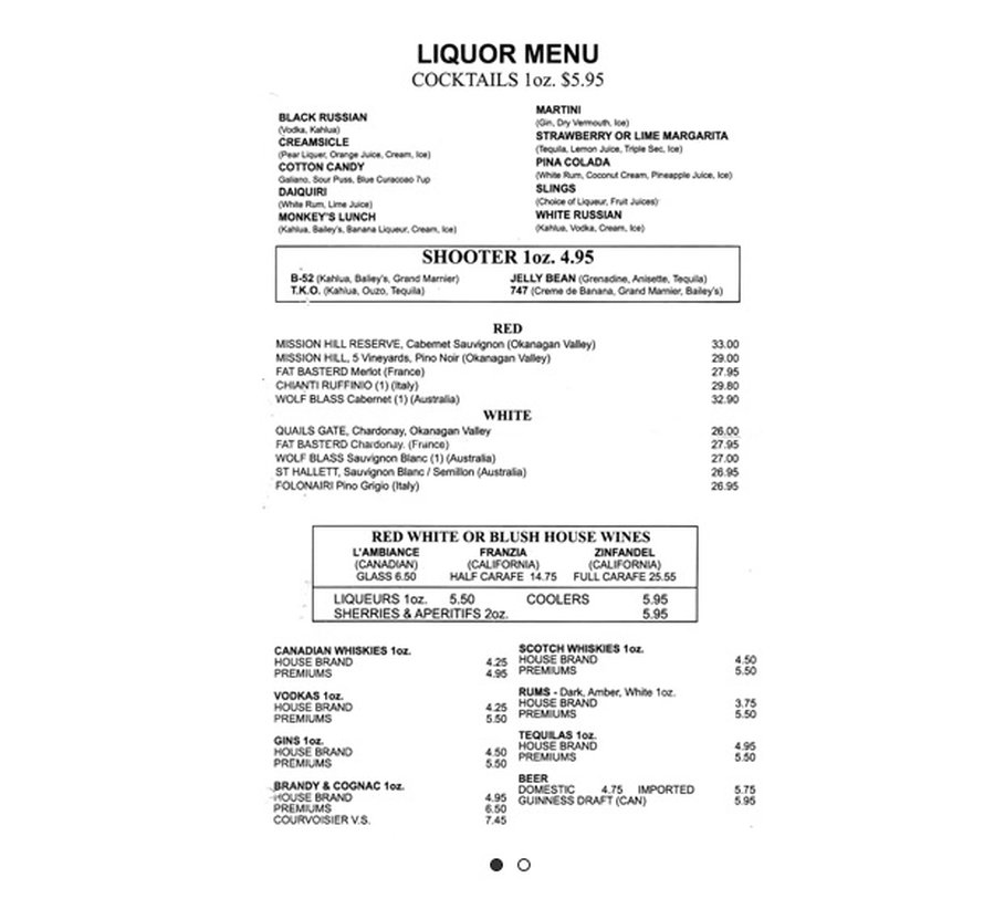 Liquor Menu