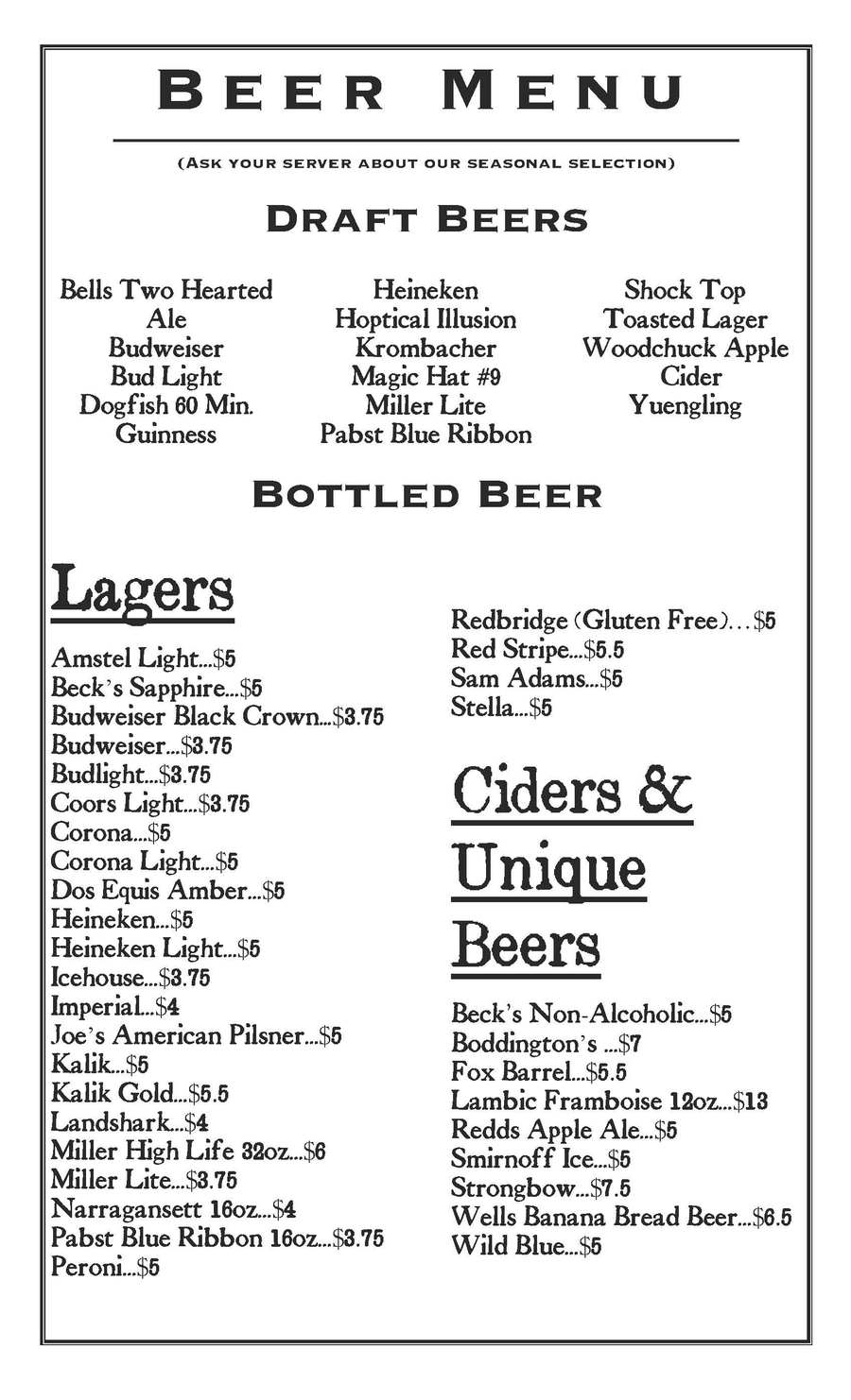 Beer Menu