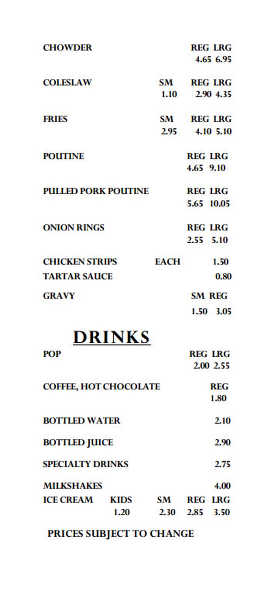 Sides & Drinks Menu