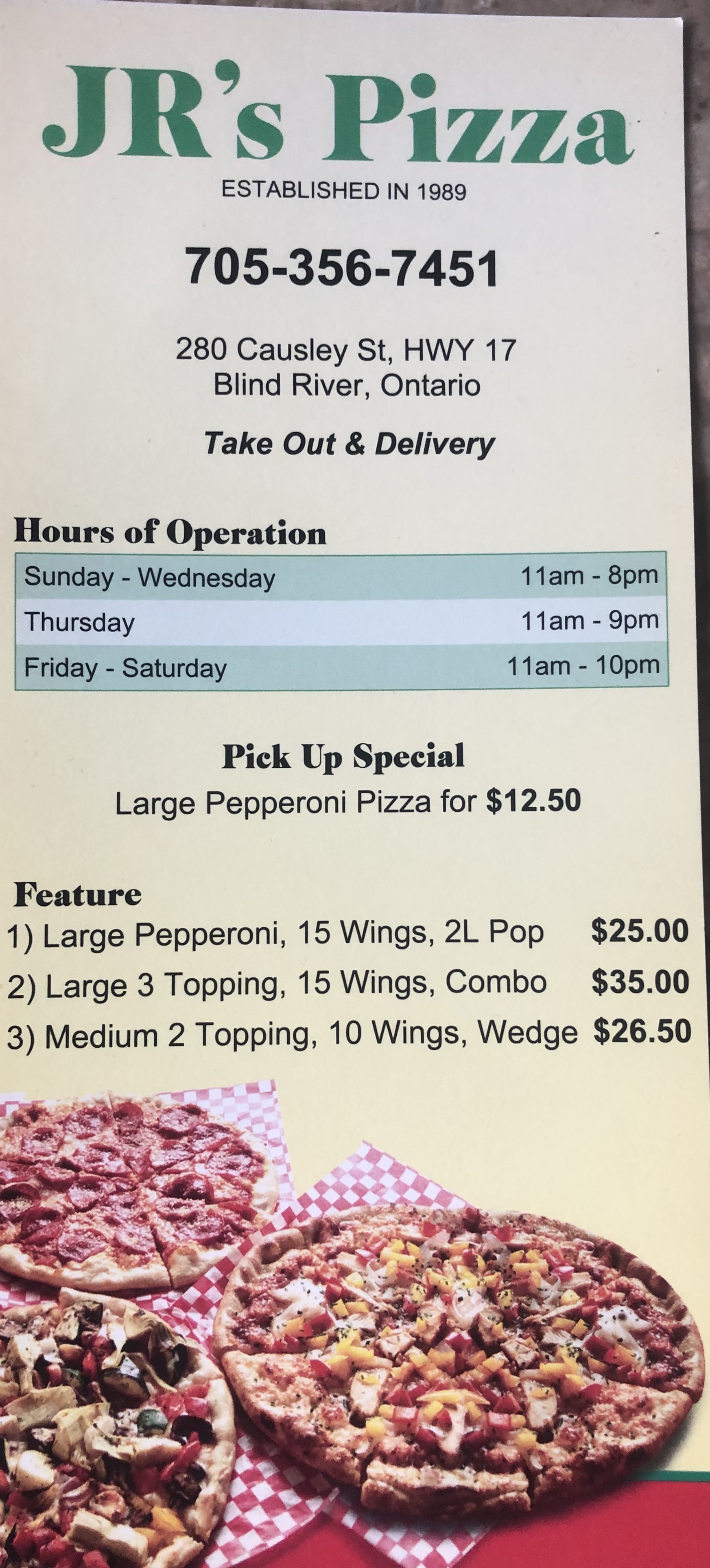 Online Menu for JR's Pizza in Blind River, Ontario, Canada